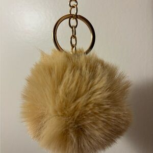 Fluffy Tan Pom Pom Keychain